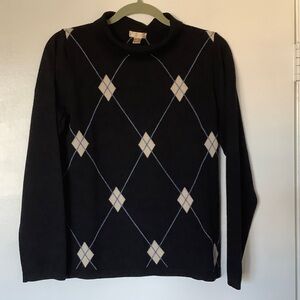 Black Argyle Sweater with Blue and Tan Accents